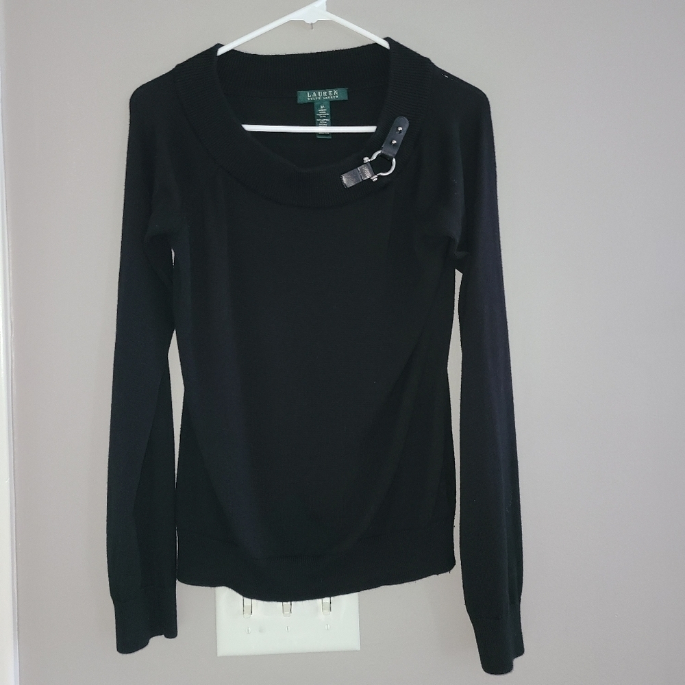 Lauren Ralph Lauren Women's M Black Buckle‎ Long Sleeve Pullover Sweater